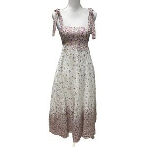 Zimmermann Carnaby Tie Strap Floral Midi Dress Womens 0 US 4 Linen Coquette